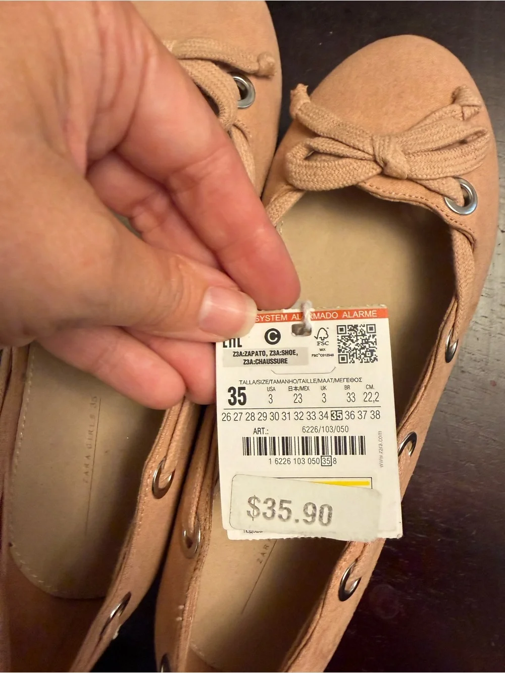 Zara Kids Blush Pink Suede Bow Ballet Flats